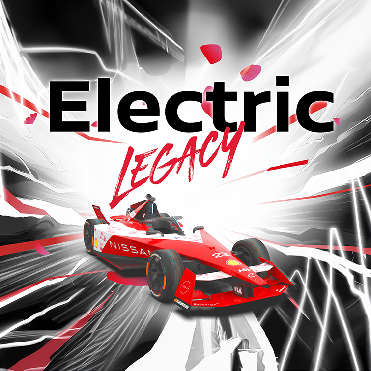 Auto eléctrico Nissan de Fórmula E, con las palabras 